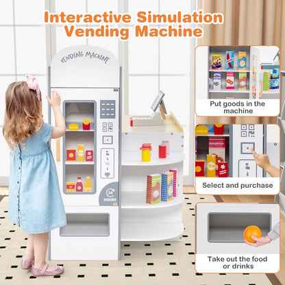 Kids Grocery Store Playset with Cash Register and Writable Chalkboard-White