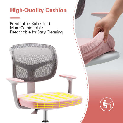 Kids Height-Adjustable Swivel Computer Desk Chair with Lumbar Support-Pink