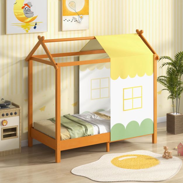 Kids House Bed with Roof Playhouse with Removable Canopy