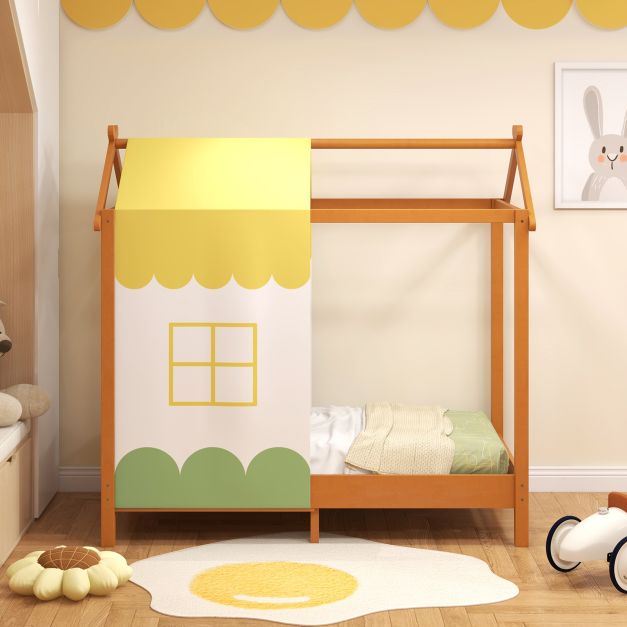 Kids House Bed with Roof Playhouse with Removable Canopy