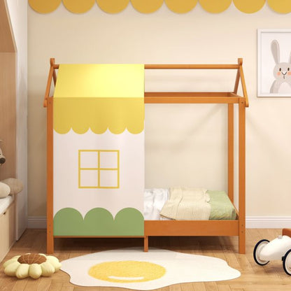 Kids House Bed with Roof Playhouse with Removable Canopy