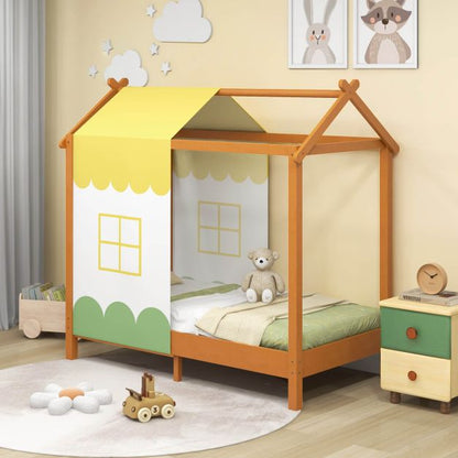 Kids House Bed with Roof Playhouse with Removable Canopy