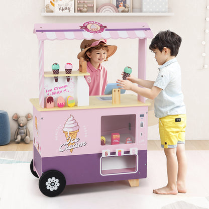 Kids Ice Cream Cart Truck Pretend Play Set for Toddlers-Pink
