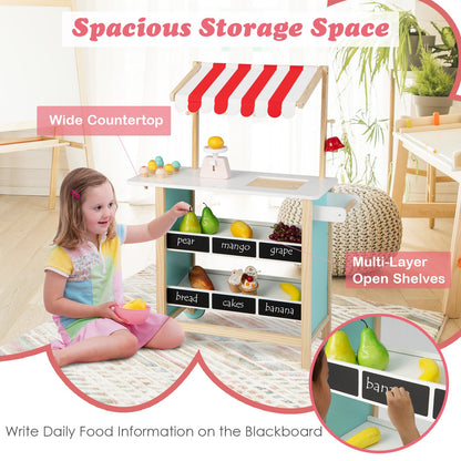 Wooden Pretend Play Kids Grocery Store with Chalkboard-Red