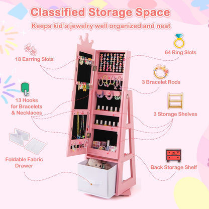 Kids Jewelry Armoire Cabinet with Large Storage Capacity and Swivel Base-Pink