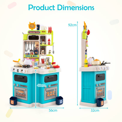 Kids Kitchen Playset Corner Play Kitchen with Realistic Sounds and Lights-Blue