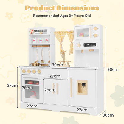 Kids Kitchen Playset with Coffee Maker and Stove Top and Golden Utensils-White