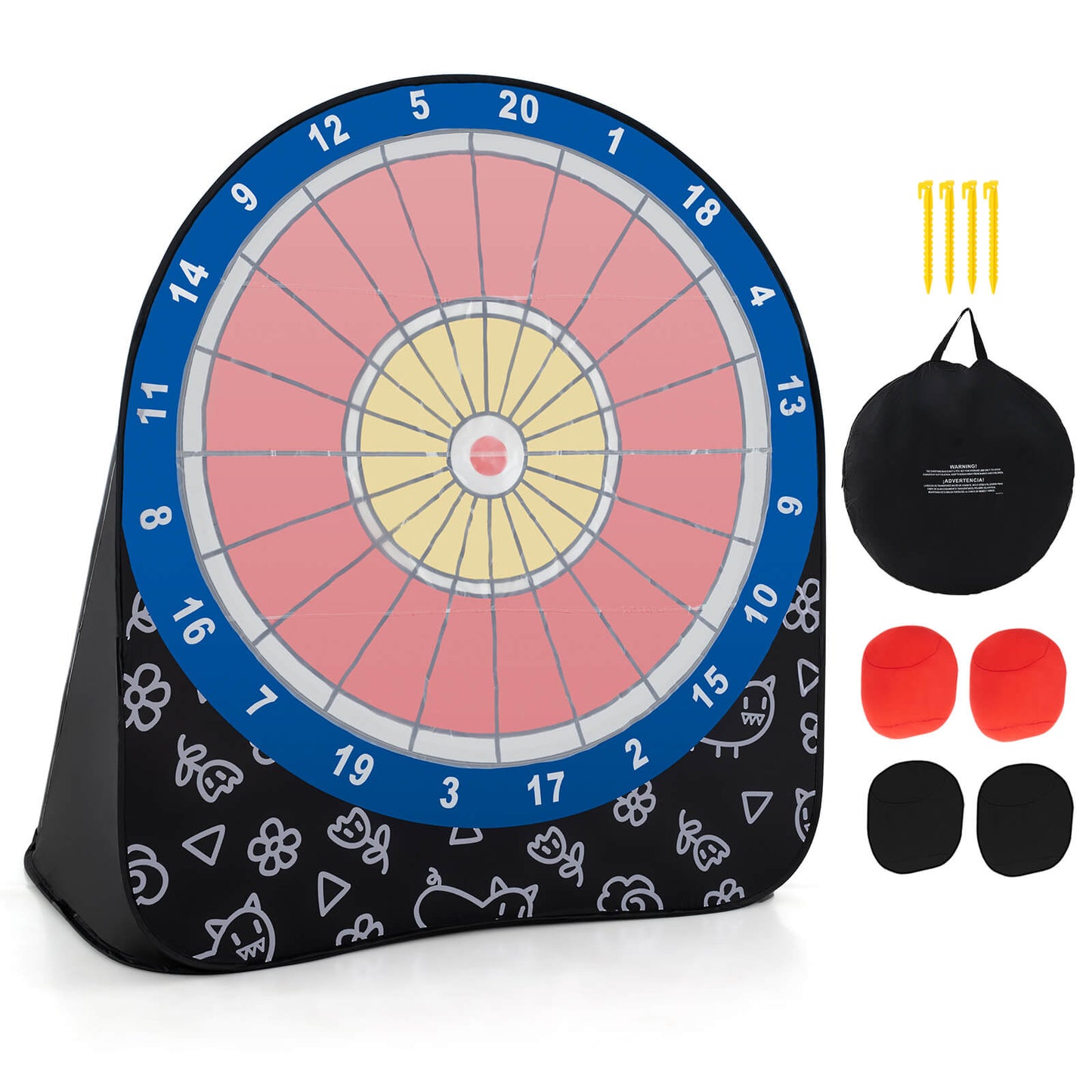 Large Dart Board for Kids Foldable and Portable Dartboard with 4 Kick Balls-Black