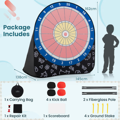 Large Dart Board for Kids Foldable and Portable Dartboard with 4 Kick Balls-Black