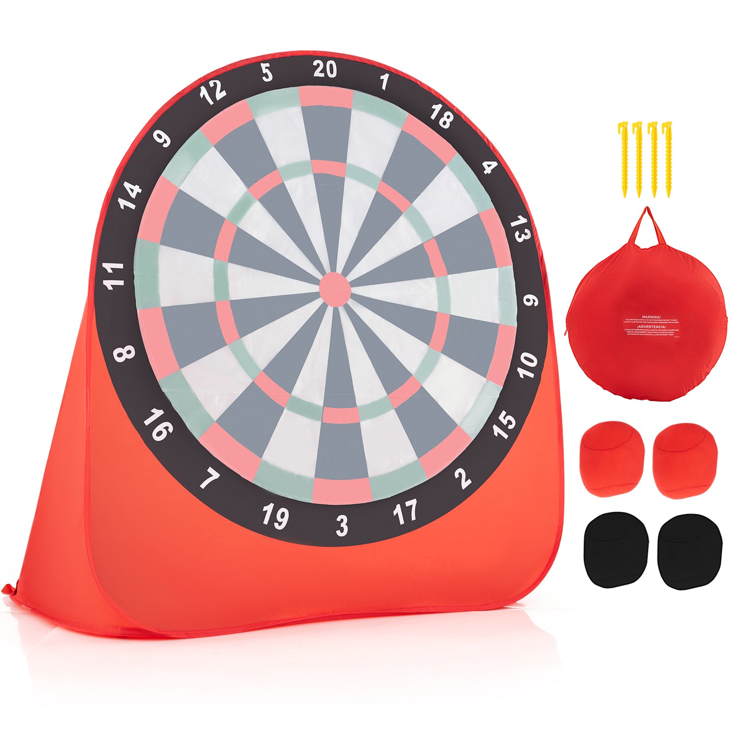 Large Dart Board for Kids Foldable and Portable Dartboard with 4 Kick Balls-Red