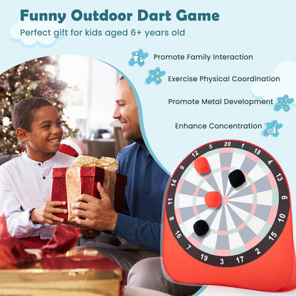 Large Dart Board for Kids Foldable and Portable Dartboard with 4 Kick Balls-Red