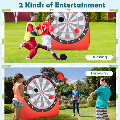 Large Dart Board for Kids Foldable and Portable Dartboard with 4 Kick Balls-Red