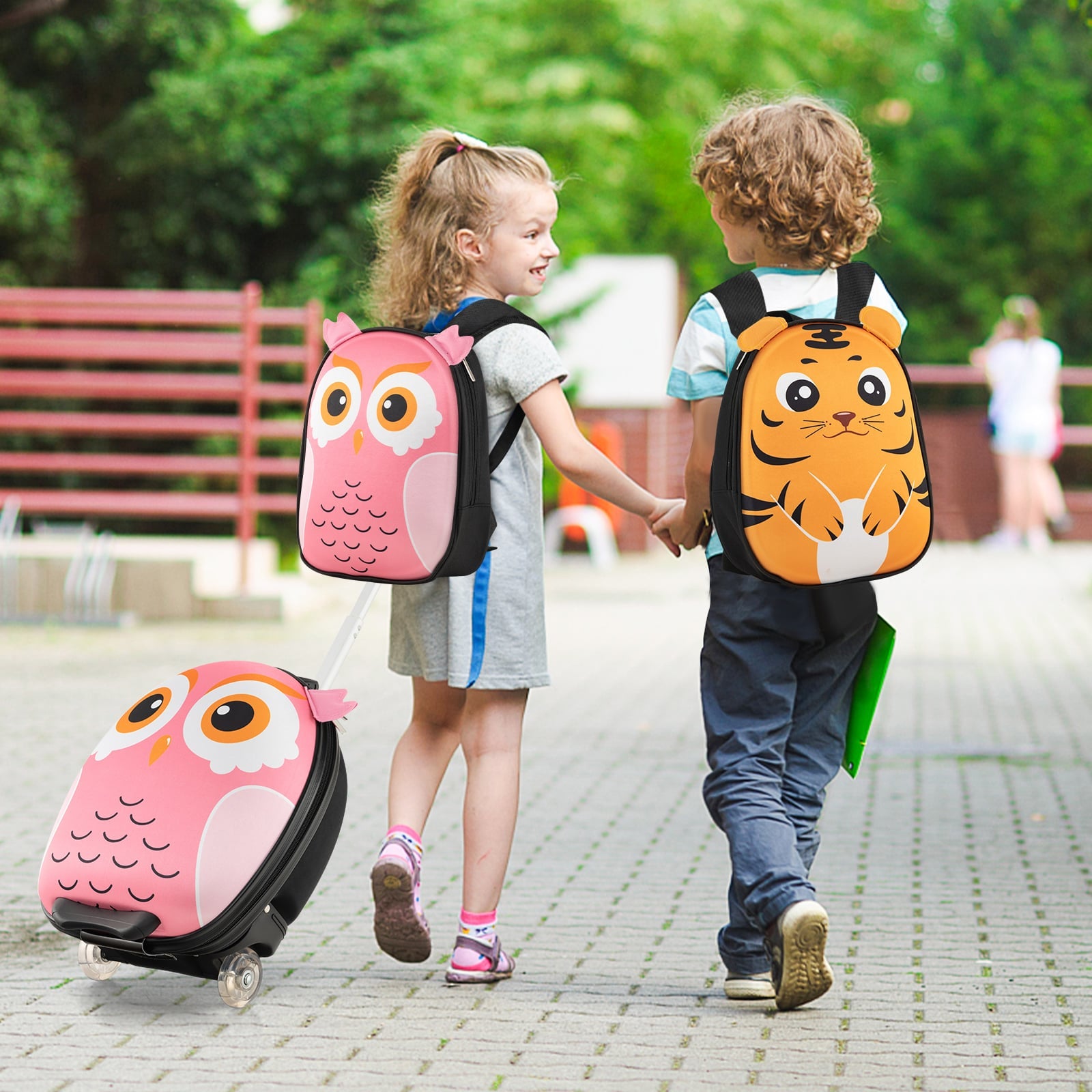 Kids Luggage Set with 40 cm Kids Carry-on Luggage and 30 cm Backpack-Pink