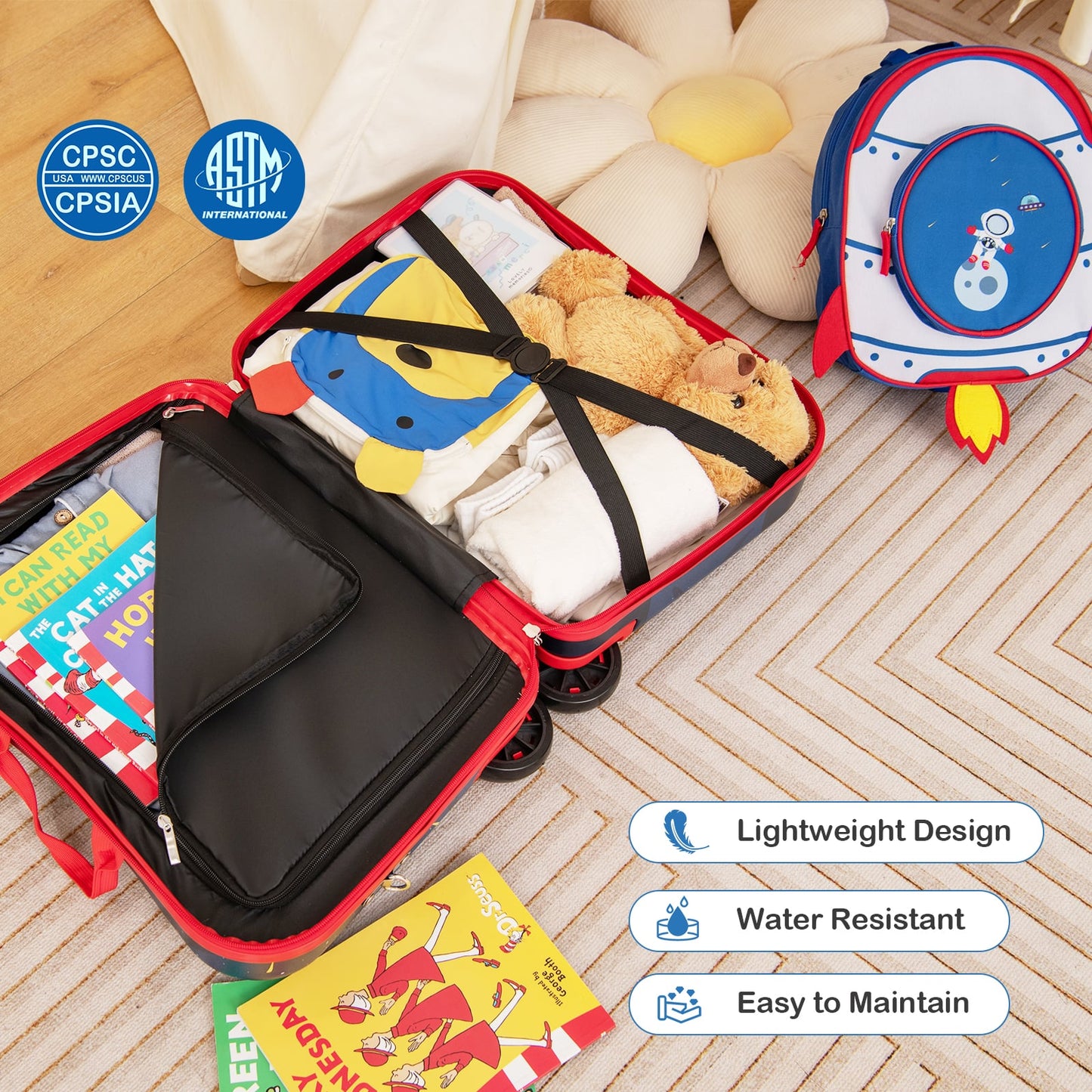 2 Pieces Kids Luggage Set with Spinner Wheels and Anti-Lose Rope-Dark Blue