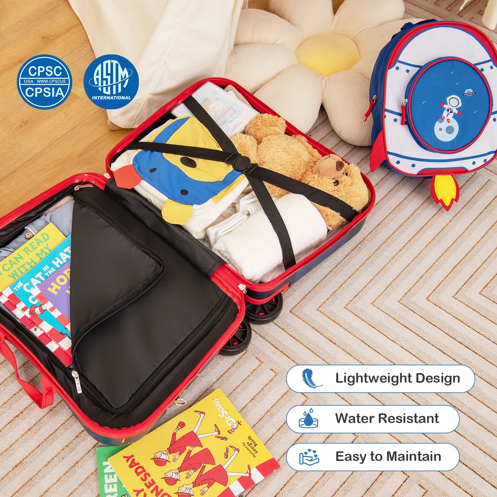 2 Pieces Kids Luggage Set with Spinner Wheels and Anti-Lose Rope-Dark Blue