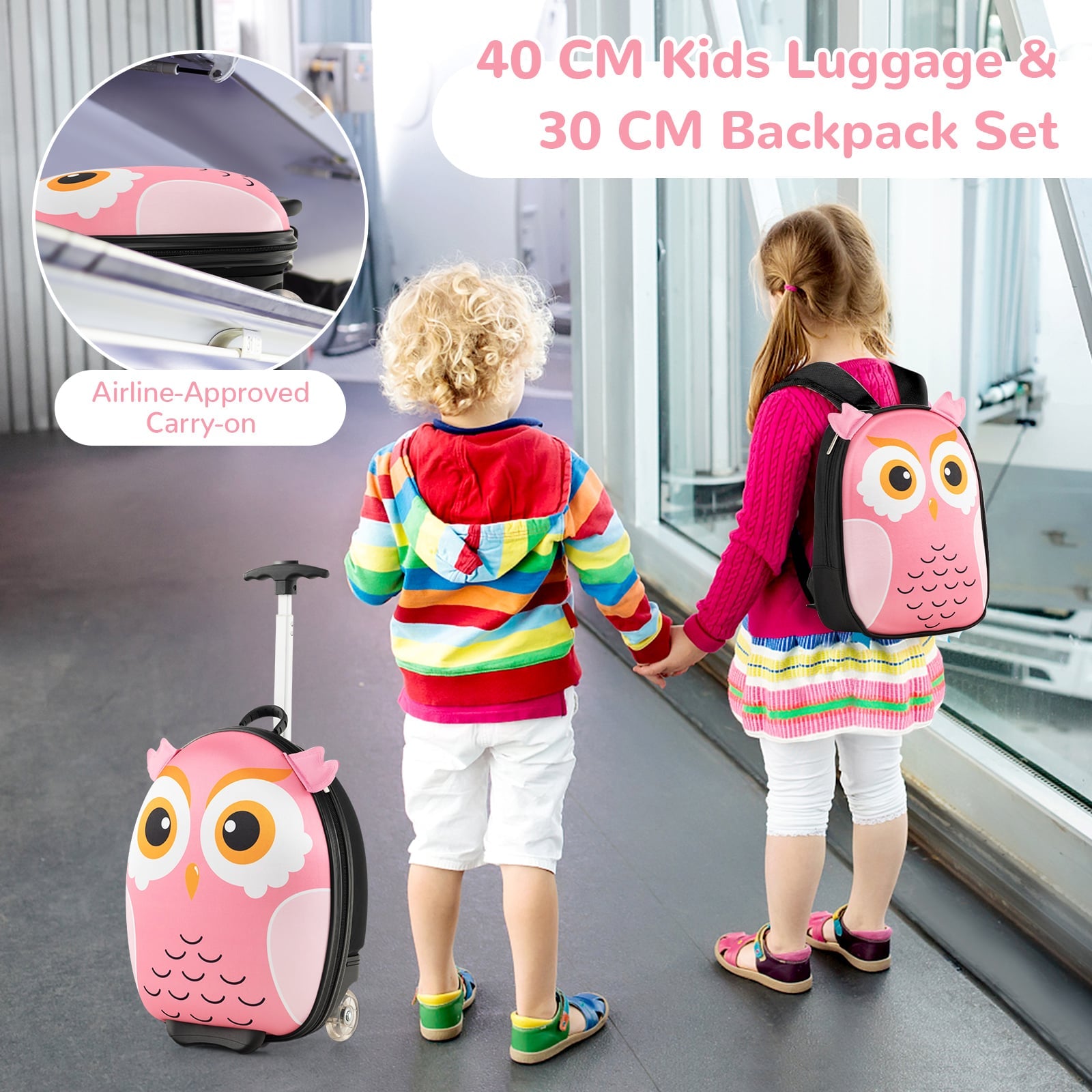 Kids Luggage Set with 40 cm Kids Carry-on Luggage and 30 cm Backpack-Pink