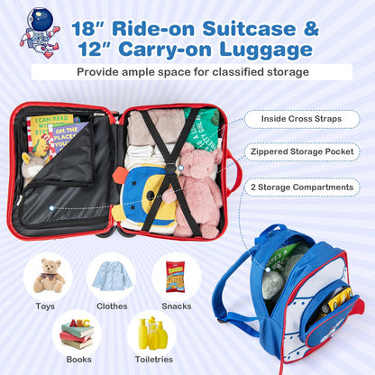 2 Pieces Kids Luggage Set with Spinner Wheels and Anti-Lose Rope-Dark Blue