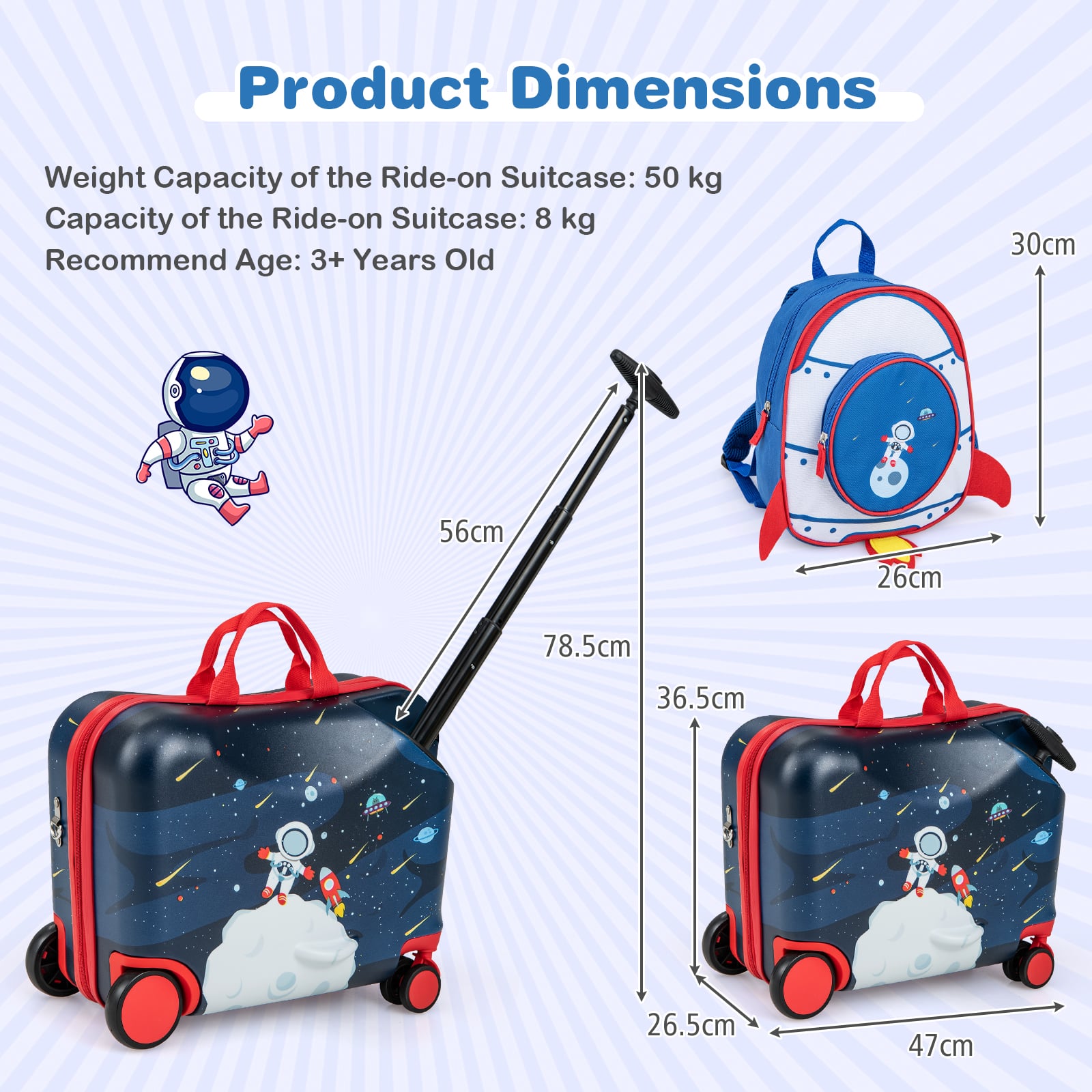 2 Pieces Kids Luggage Set with Spinner Wheels and Anti-Lose Rope-Dark Blue