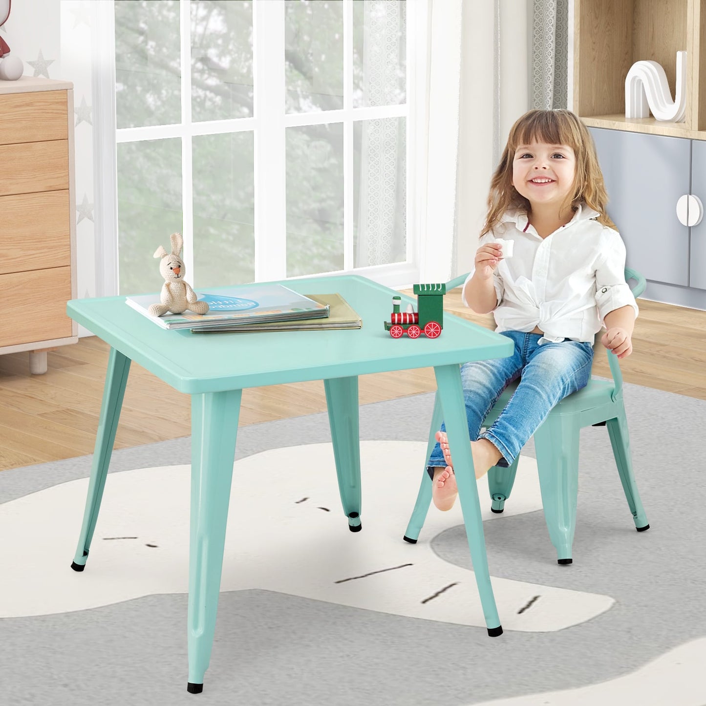 Kids Metal SquareTable With Round Corner-Blue
