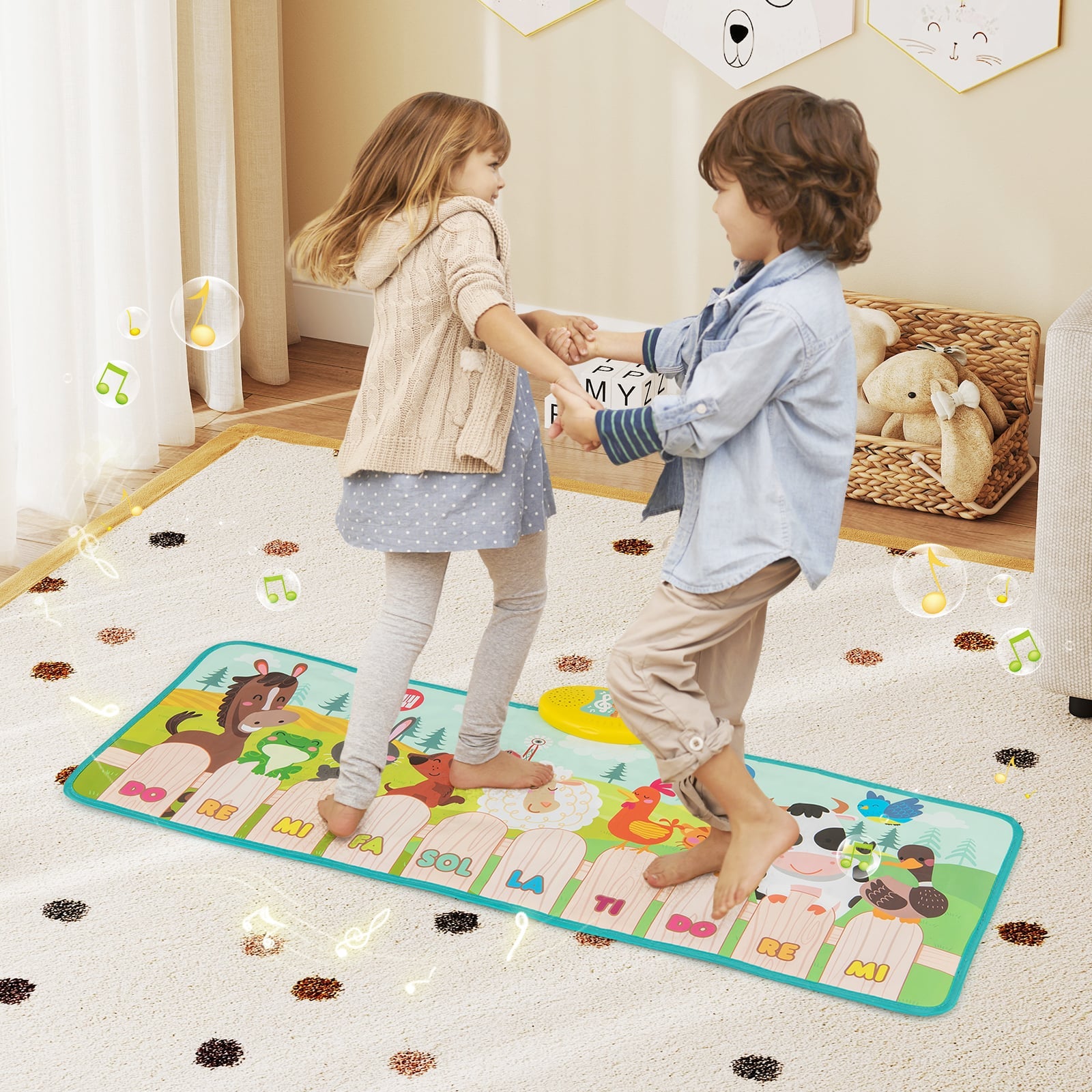 Kids Musical Animal Farm Mat with 10 Piano Keys and 10 Built-in Songs