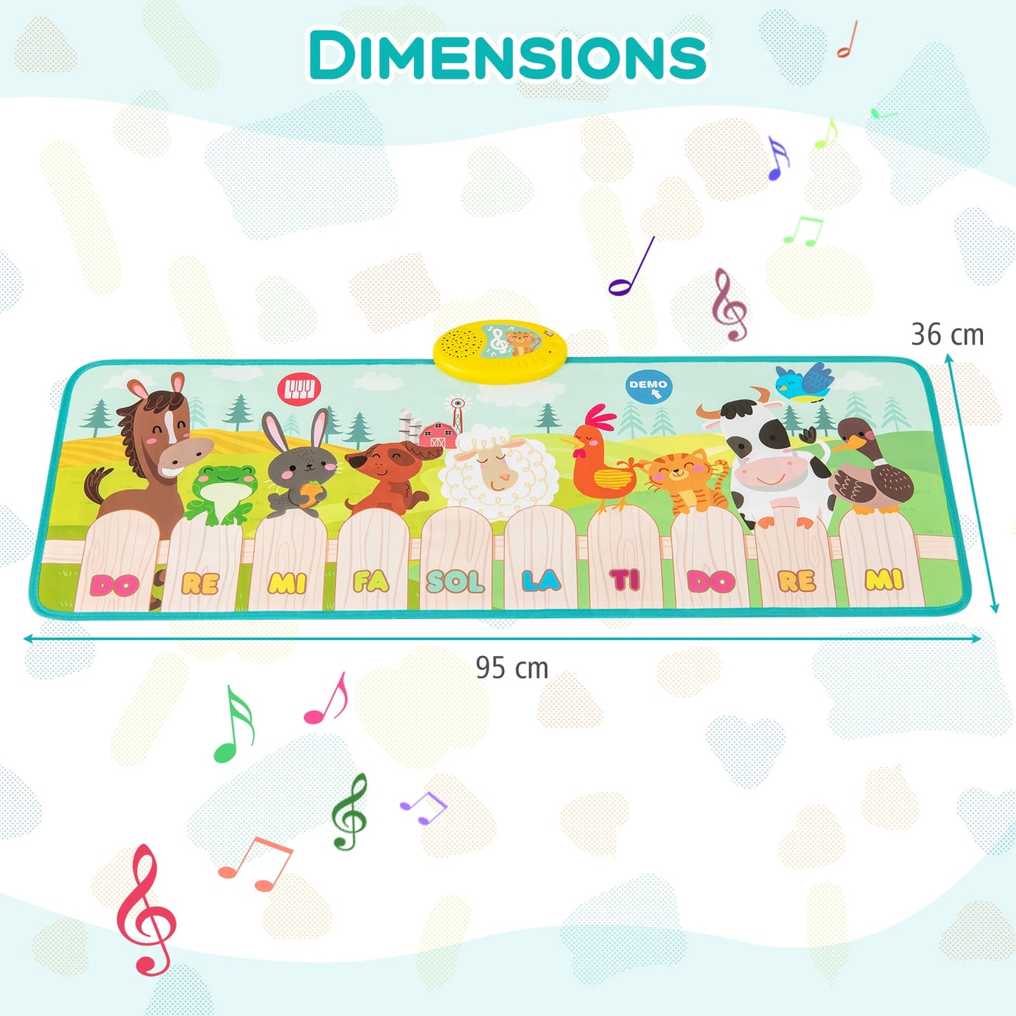 Kids Musical Animal Farm Mat with 10 Piano Keys and 10 Built-in Songs