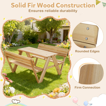 Kids Picnic Table Wooden Toddler Outdoor Activity Table and Chair Set-Natural