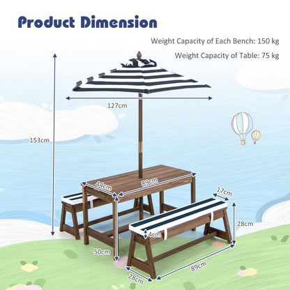 Kids Picnic Table with Cushions and Umbrella-Blue