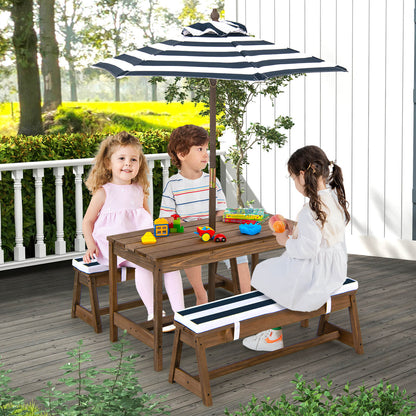 Kids Picnic Table with Cushions and Umbrella-Blue