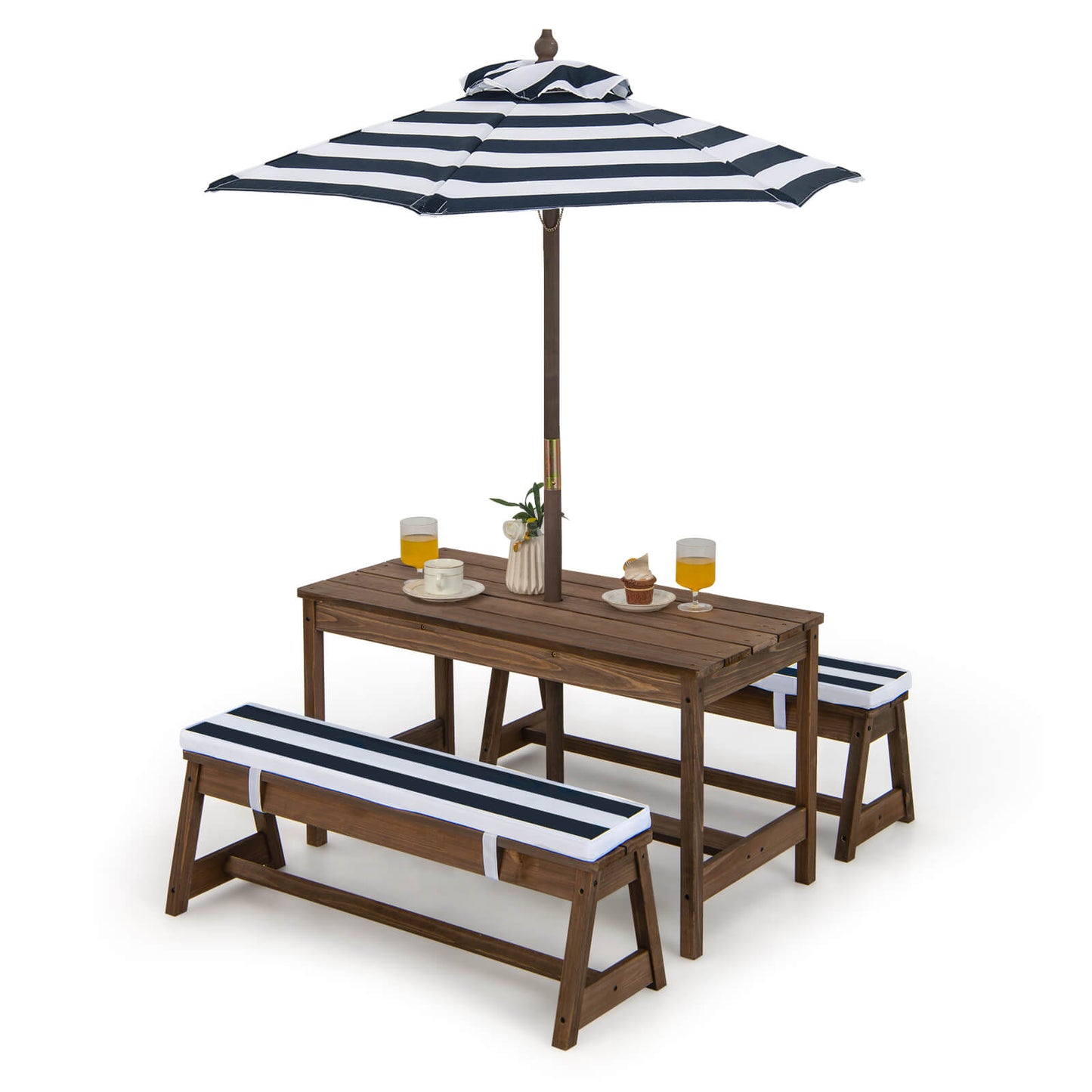 Kids Picnic Table with Cushions and Umbrella-Blue