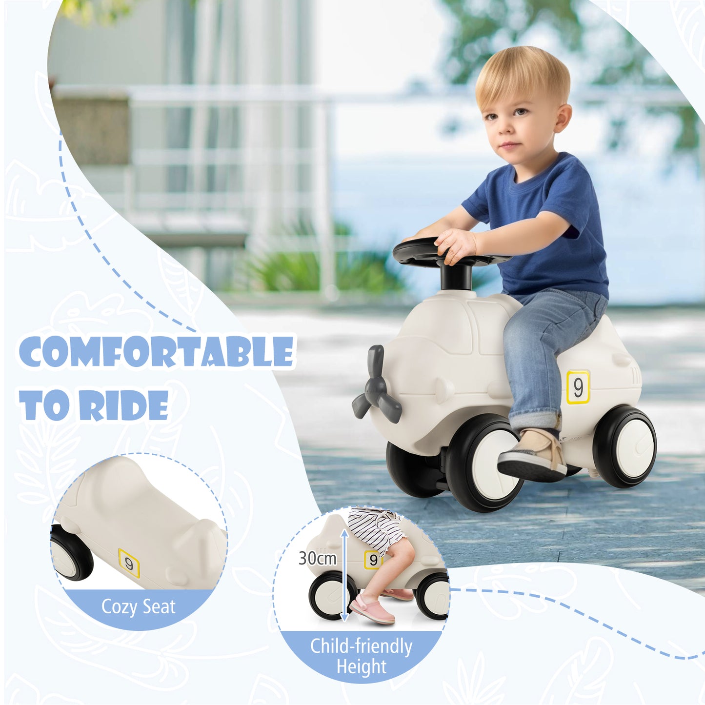 Kids Plane Ride On Toy Car with Cute Propeller and Flexible Steering Wheel