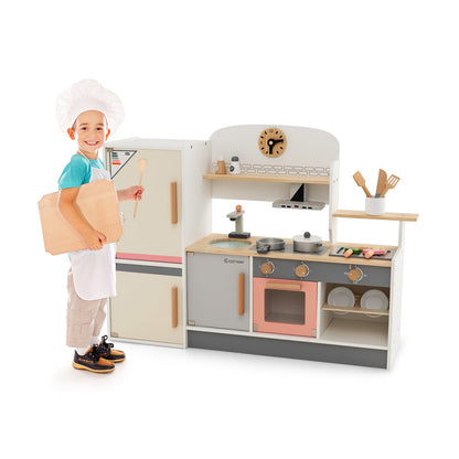 Wooden Kids Play Kitchen Set with Microwave Oven and Washing Machine