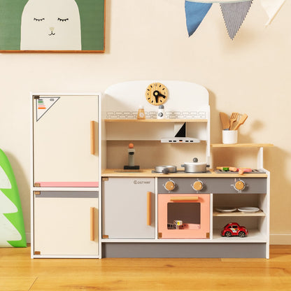 Wooden Kids Play Kitchen Set with Microwave Oven and Washing Machine
