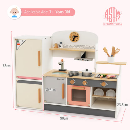 Wooden Kids Play Kitchen Set with Microwave Oven and Washing Machine