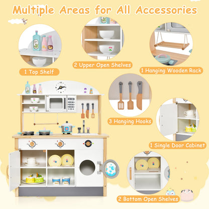 Wooden Kids Play Kitchen Set with Microwave Oven and Washing Machine