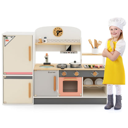 Wooden Kids Play Kitchen Set with Microwave Oven and Washing Machine