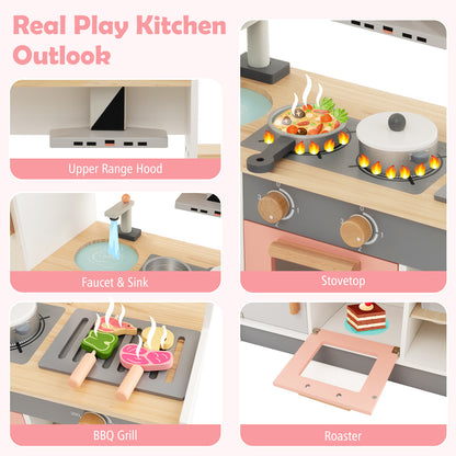 Wooden Kids Play Kitchen Set with Microwave Oven and Washing Machine