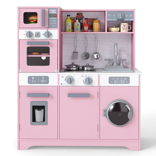Kids Play Kitchen Toy Set with Water Dispenser and Sink-Pink