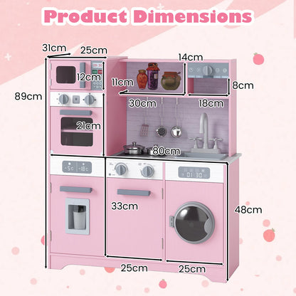 Kids Play Kitchen Toy Set with Water Dispenser and Sink-Pink