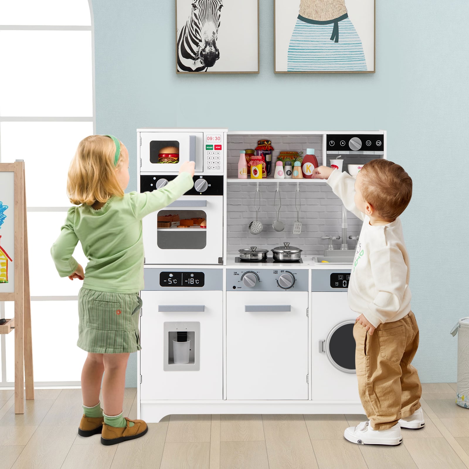 Kids Play Kitchen Toy Set with Water Dispenser and Sink-White