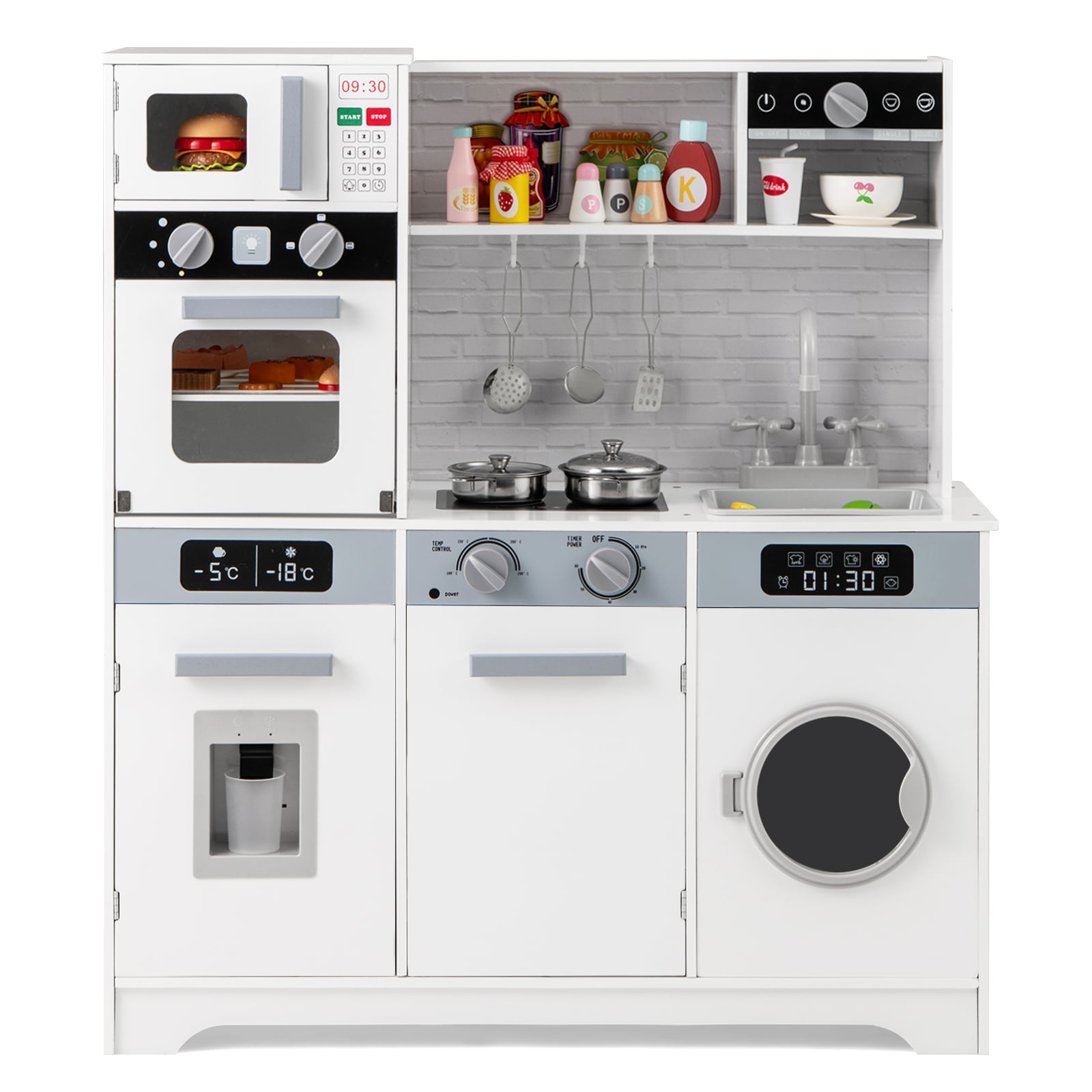 Kids Play Kitchen Toy Set with Water Dispenser and Sink-White