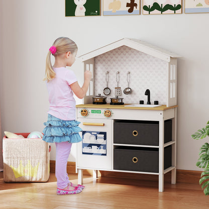 Kids Play Kitchen with 2 Stoves and Drawers and Dishwasher-White