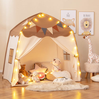 Kids Play Tent Bed Tent Extra Large with Lights for 3-12 Years Old-Coffee