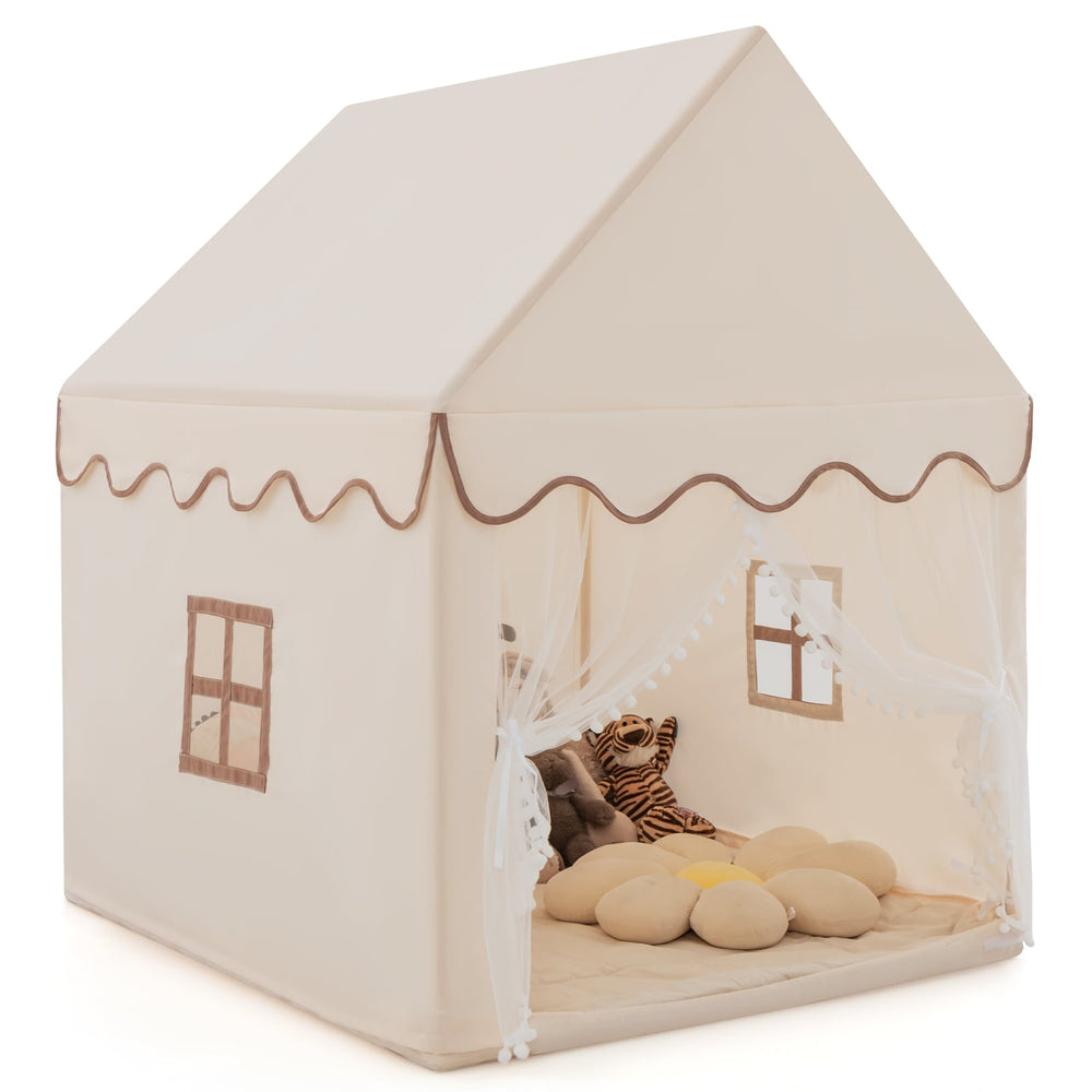 Kids Play Tent with Padded Mat Indoor Playhouse-Beige