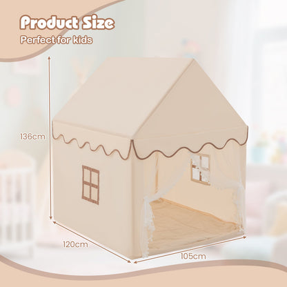 Kids Play Tent with Padded Mat Indoor Playhouse-Beige