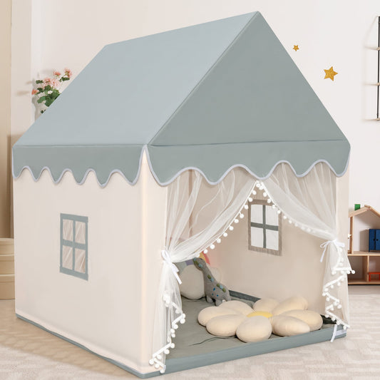 Kids Play Tent with Padded Mat Indoor Playhouse-Beige & Grey