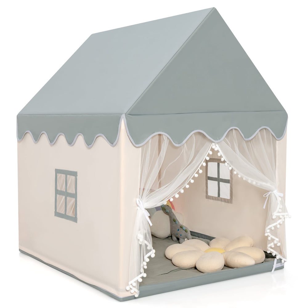 Kids Play Tent with Padded Mat Indoor Playhouse-Beige & Grey
