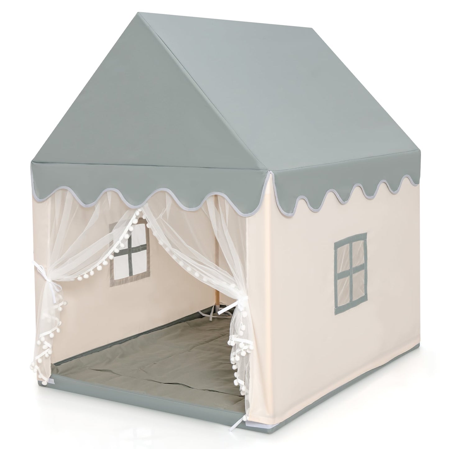 Kids Play Tent with Padded Mat Indoor Playhouse-Beige & Grey