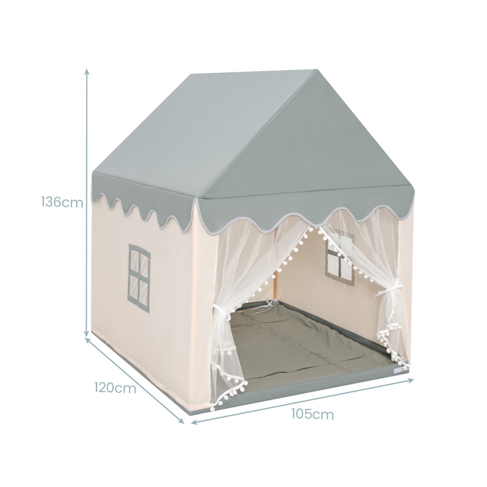 Kids Play Tent with Padded Mat Indoor Playhouse-Beige & Grey