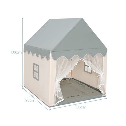 Kids Play Tent with Padded Mat Indoor Playhouse-Beige & Grey