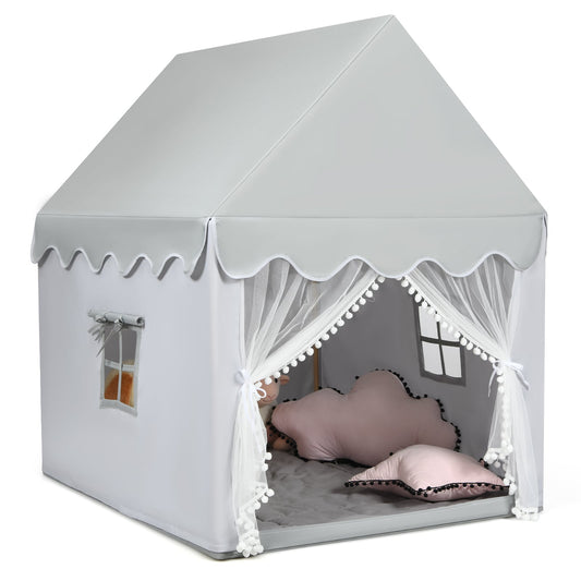 Kids Play Tent with Padded Mat Indoor Playhouse-Grey